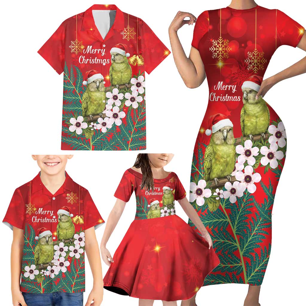 New Zealand Kakapo Christmas Family Matching Short Sleeve Bodycon Dress and Hawaiian Shirt Owl Parrot Santa Sliver Fern Manuka - Red - Aussie Hoodie