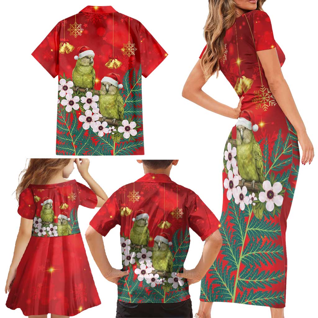 New Zealand Kakapo Christmas Family Matching Short Sleeve Bodycon Dress and Hawaiian Shirt Owl Parrot Santa Sliver Fern Manuka - Red - Aussie Hoodie