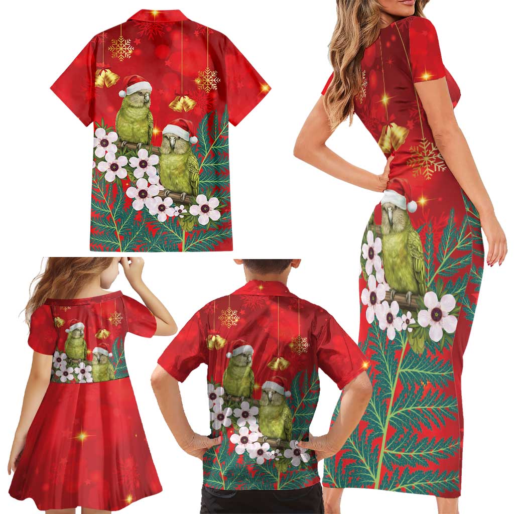 New Zealand Kakapo Christmas Family Matching Short Sleeve Bodycon Dress and Hawaiian Shirt Owl Parrot Santa Sliver Fern Manuka - Red - Aussie Hoodie