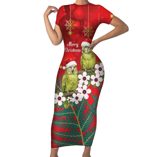 New Zealand Kakapo Christmas Family Matching Short Sleeve Bodycon Dress and Hawaiian Shirt Owl Parrot Santa Sliver Fern Manuka - Red - Aussie Hoodie