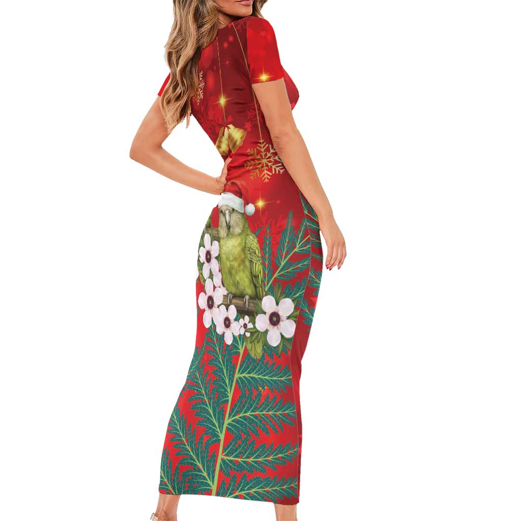 New Zealand Kakapo Christmas Family Matching Short Sleeve Bodycon Dress and Hawaiian Shirt Owl Parrot Santa Sliver Fern Manuka - Red - Aussie Hoodie