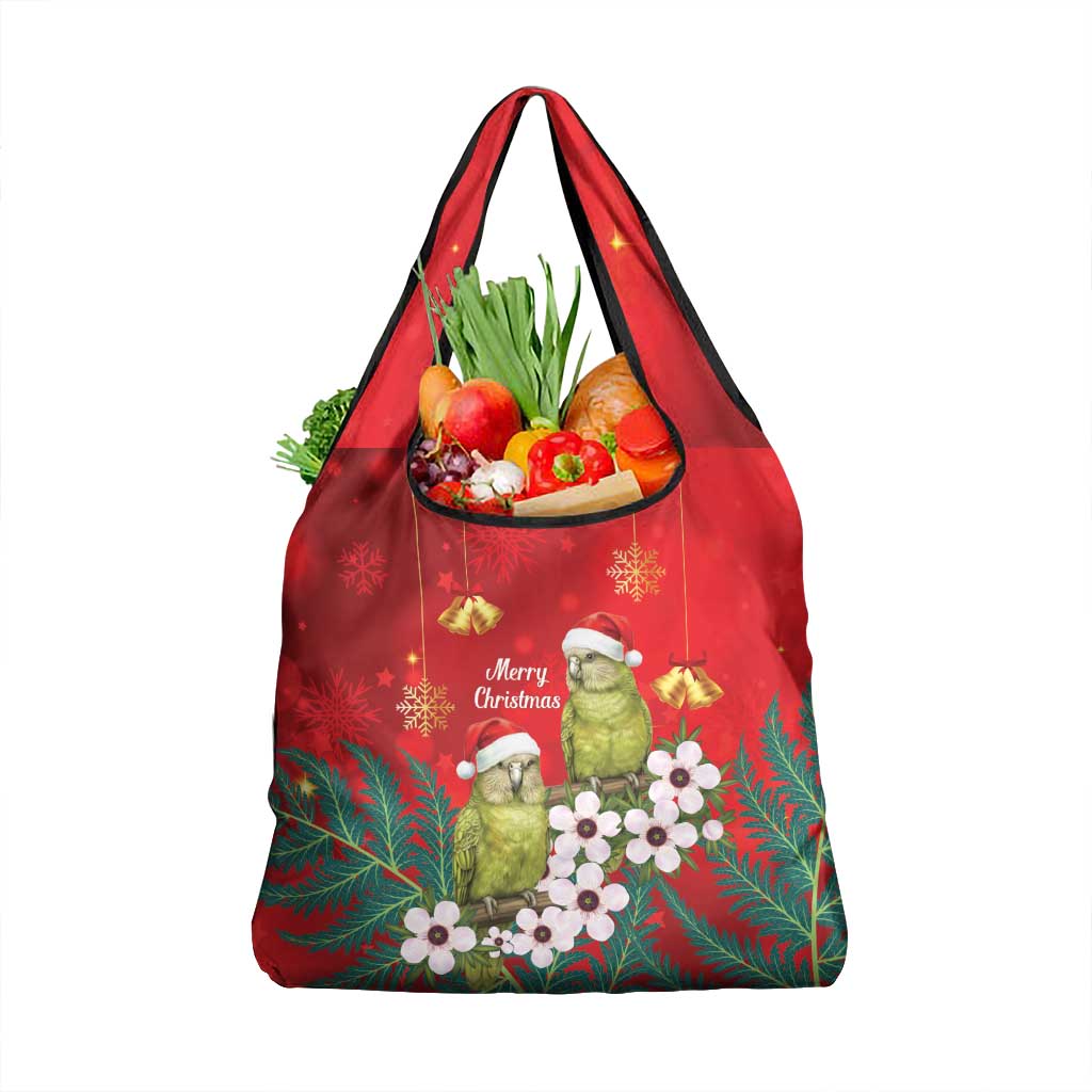 New Zealand Kakapo Christmas Grocery Bag Owl Parrot Santa Sliver Fern Manuka - Red - Aussie Hoodie