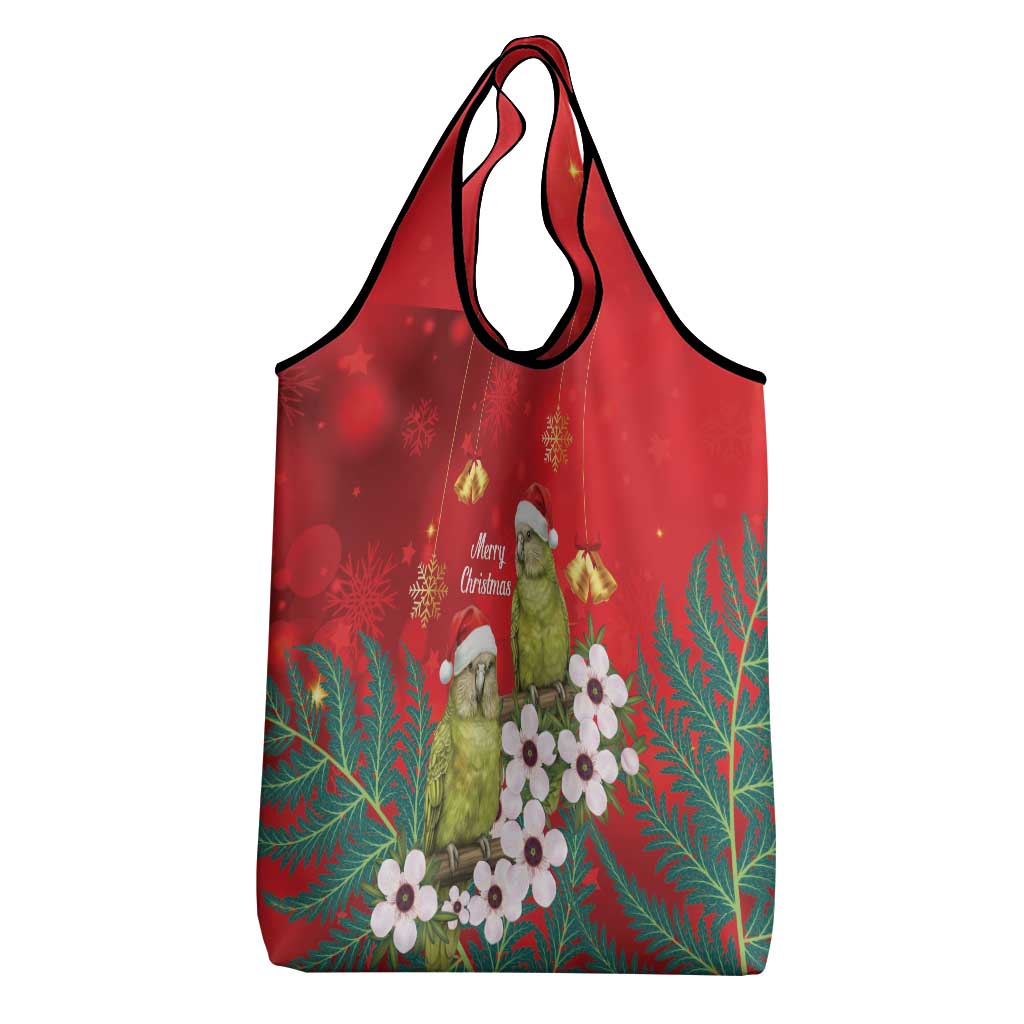 New Zealand Kakapo Christmas Grocery Bag Owl Parrot Santa Sliver Fern Manuka - Red - Aussie Hoodie