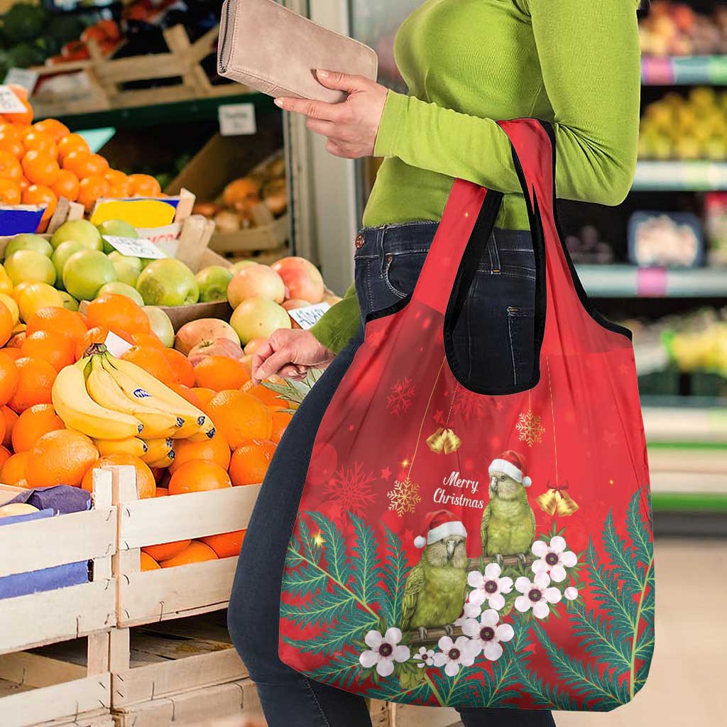 New Zealand Kakapo Christmas Grocery Bag Owl Parrot Santa Sliver Fern Manuka - Red - Aussie Hoodie