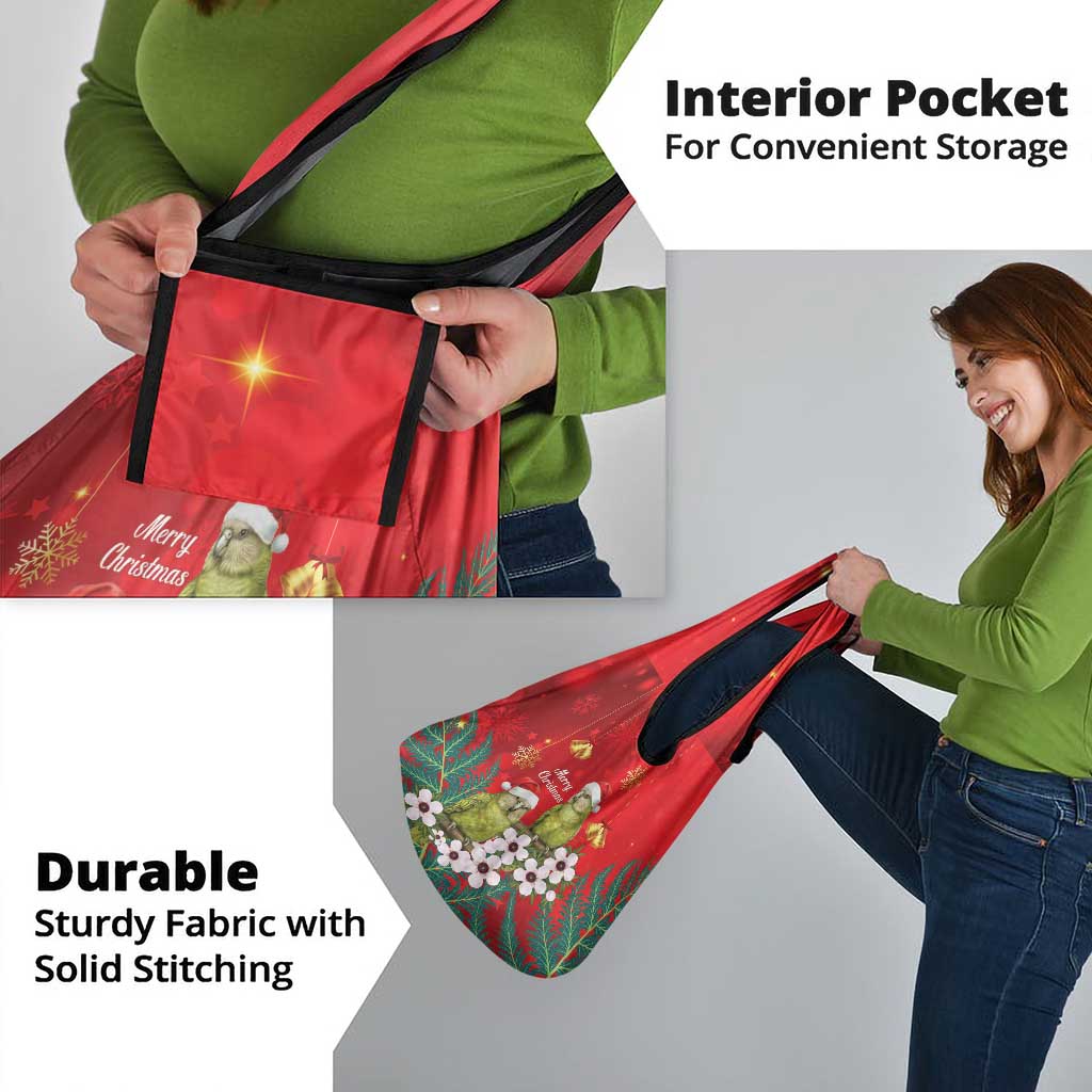 New Zealand Kakapo Christmas Grocery Bag Owl Parrot Santa Sliver Fern Manuka - Red - Aussie Hoodie