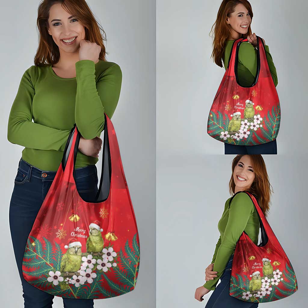 New Zealand Kakapo Christmas Grocery Bag Owl Parrot Santa Sliver Fern Manuka - Red - Aussie Hoodie