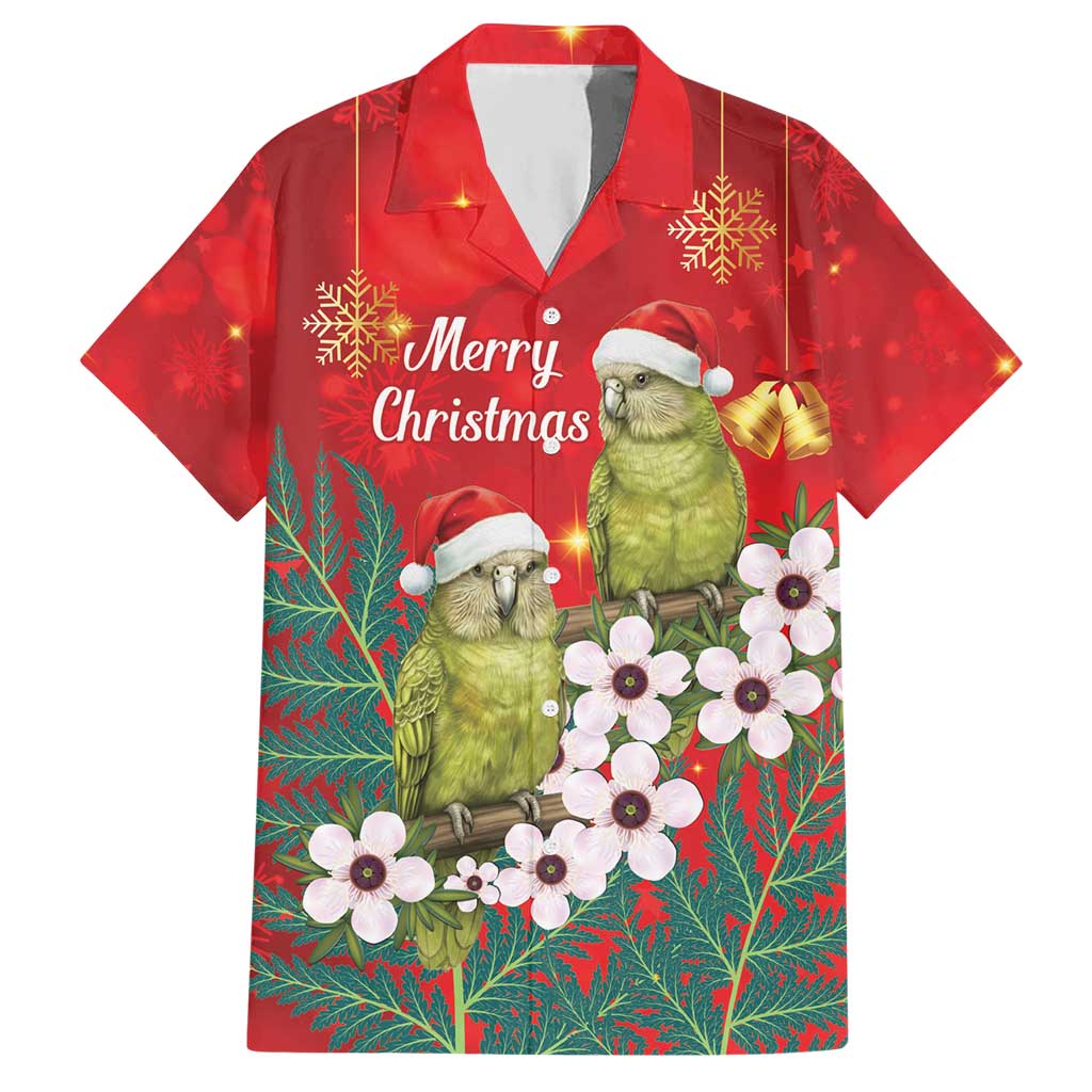 New Zealand Kakapo Christmas Hawaiian Shirt Owl Parrot Santa Sliver Fern Manuka - Red - Aussie Hoodie