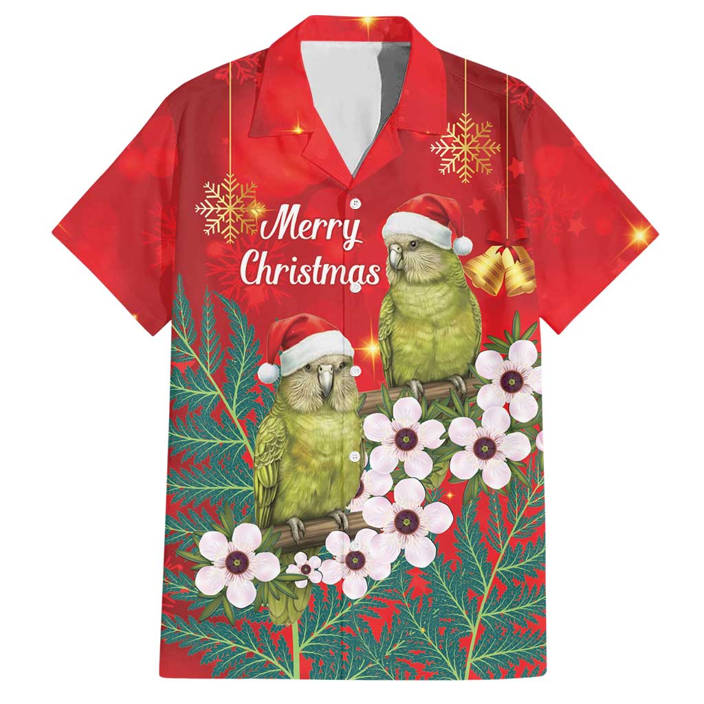 New Zealand Kakapo Christmas Hawaiian Shirt Owl Parrot Santa Sliver Fern Manuka - Red - Aussie Hoodie