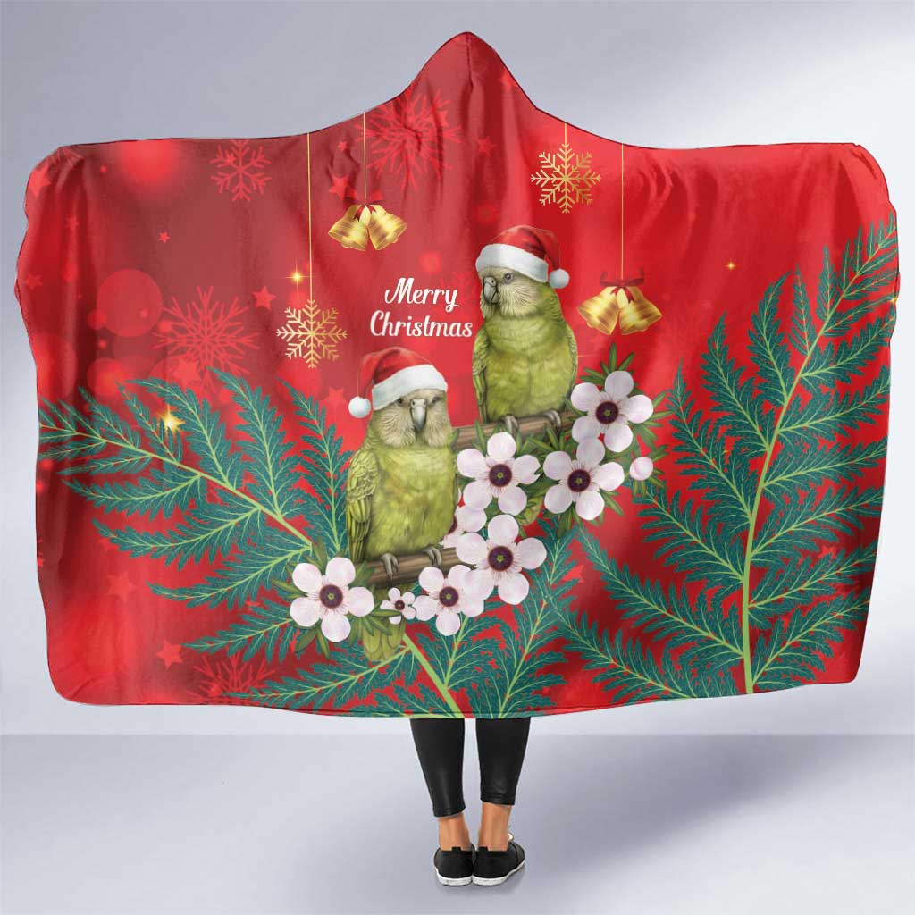 New Zealand Kakapo Christmas Hooded Blanket Owl Parrot Santa Sliver Fern Manuka - Red - Aussie Hoodie