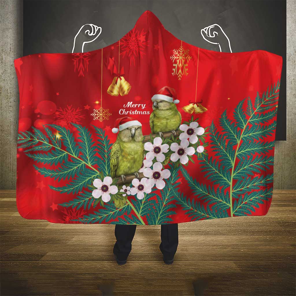 New Zealand Kakapo Christmas Hooded Blanket Owl Parrot Santa Sliver Fern Manuka - Red - Aussie Hoodie