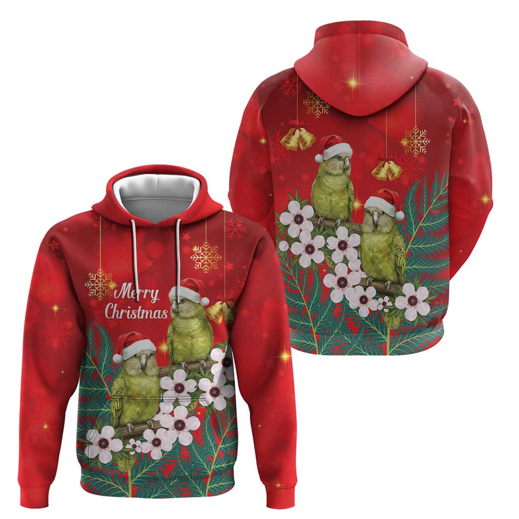 New Zealand Kakapo Christmas Hoodie Owl Parrot Santa Sliver Fern Manuka - Red - Aussie Hoodie