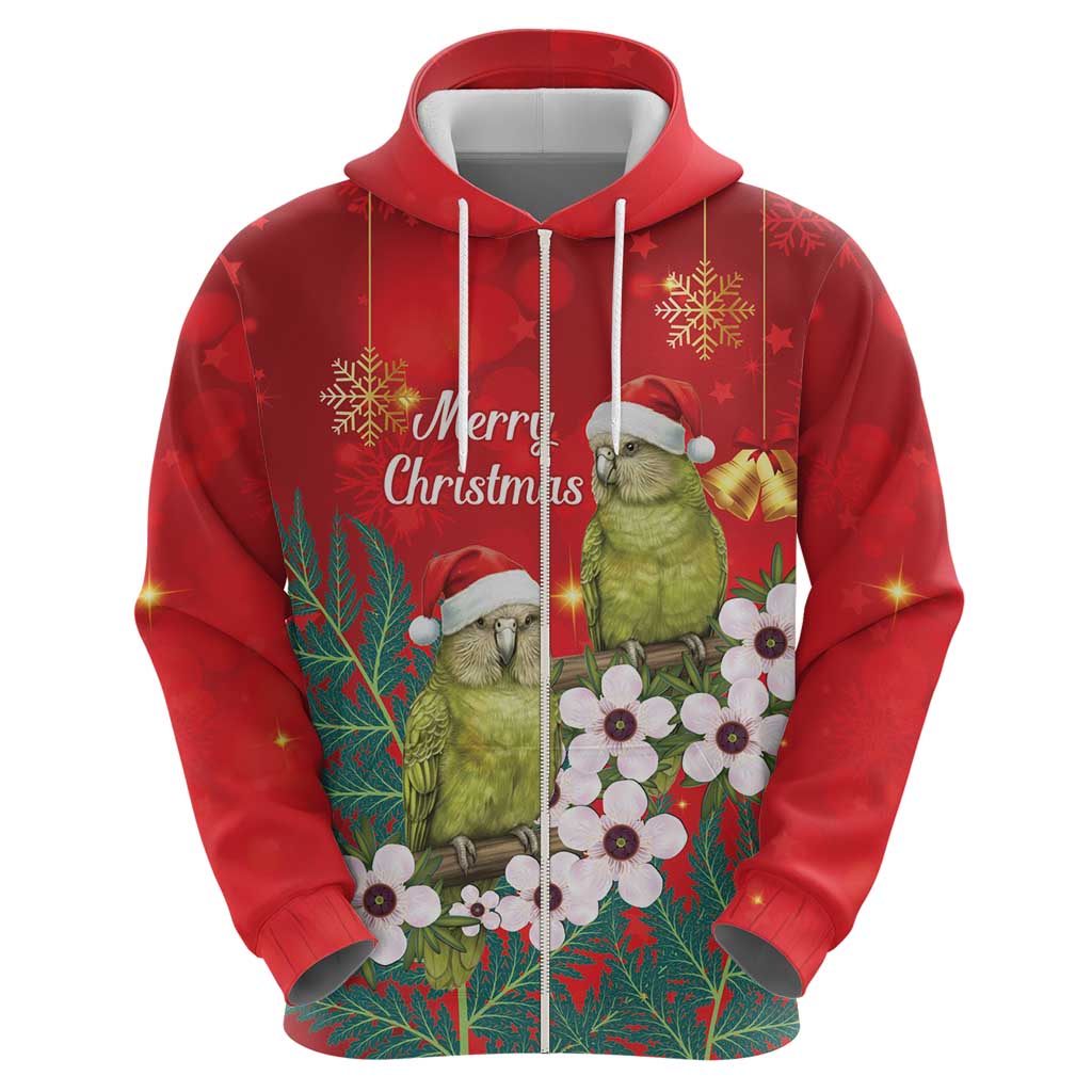 New Zealand Kakapo Christmas Hoodie Owl Parrot Santa Sliver Fern Manuka - Red - Aussie Hoodie