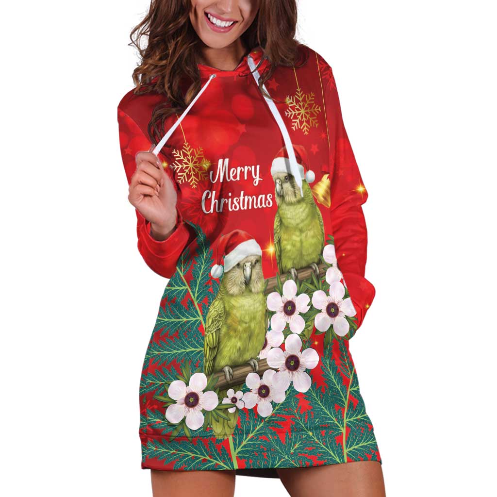 New Zealand Kakapo Christmas Hoodie Dress Owl Parrot Santa Sliver Fern Manuka - Red - Aussie Hoodie
