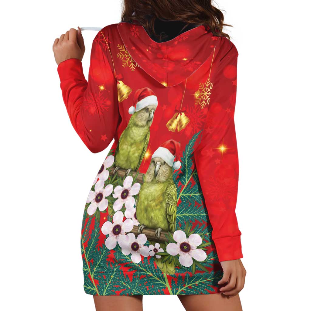 New Zealand Kakapo Christmas Hoodie Dress Owl Parrot Santa Sliver Fern Manuka - Red - Aussie Hoodie
