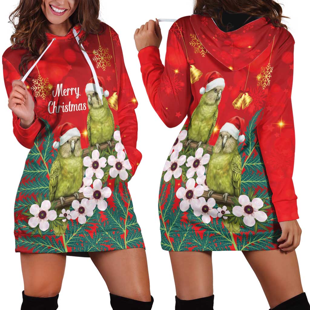 New Zealand Kakapo Christmas Hoodie Dress Owl Parrot Santa Sliver Fern Manuka - Red - Aussie Hoodie