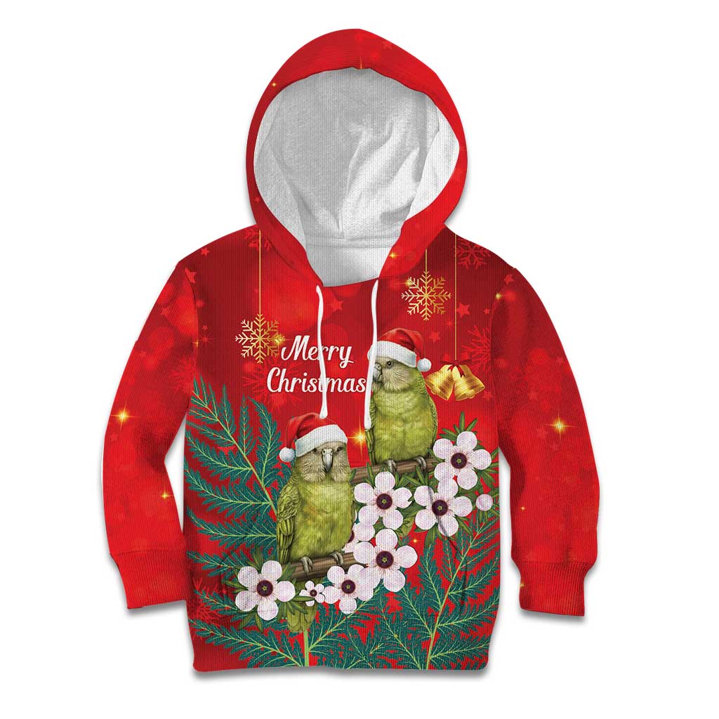 New Zealand Kakapo Christmas Kid Hoodie Owl Parrot Santa Sliver Fern Manuka - Red - Aussie Hoodie