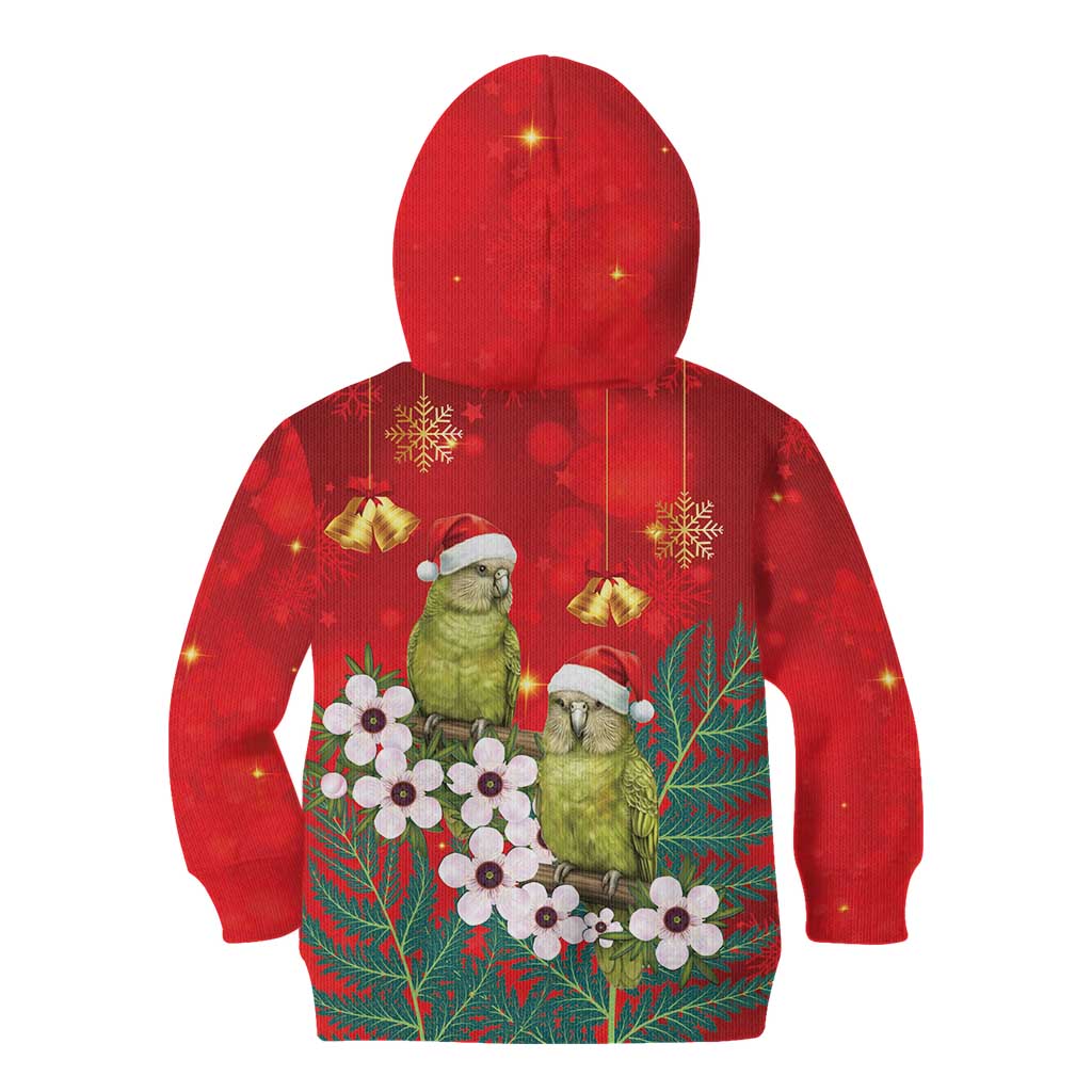 New Zealand Kakapo Christmas Kid Hoodie Owl Parrot Santa Sliver Fern Manuka - Red - Aussie Hoodie