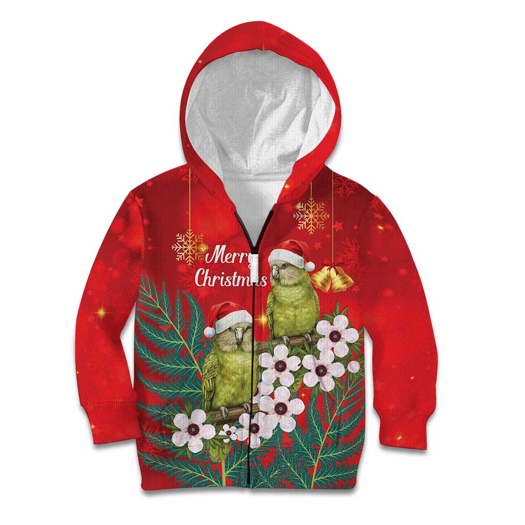 New Zealand Kakapo Christmas Kid Hoodie Owl Parrot Santa Sliver Fern Manuka - Red - Aussie Hoodie
