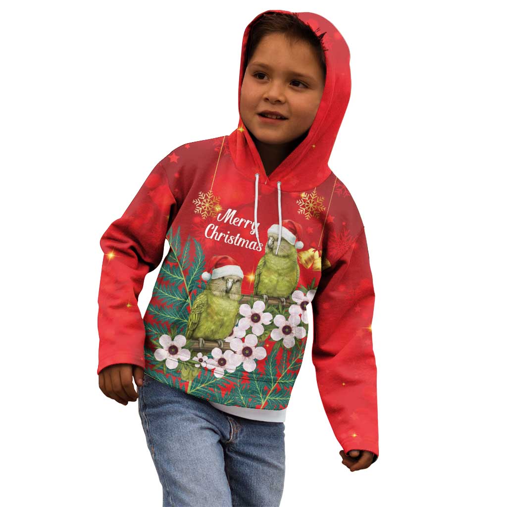 New Zealand Kakapo Christmas Kid Hoodie Owl Parrot Santa Sliver Fern Manuka - Red - Aussie Hoodie