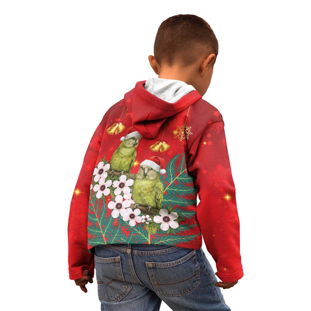 New Zealand Kakapo Christmas Kid Hoodie Owl Parrot Santa Sliver Fern Manuka - Red - Aussie Hoodie