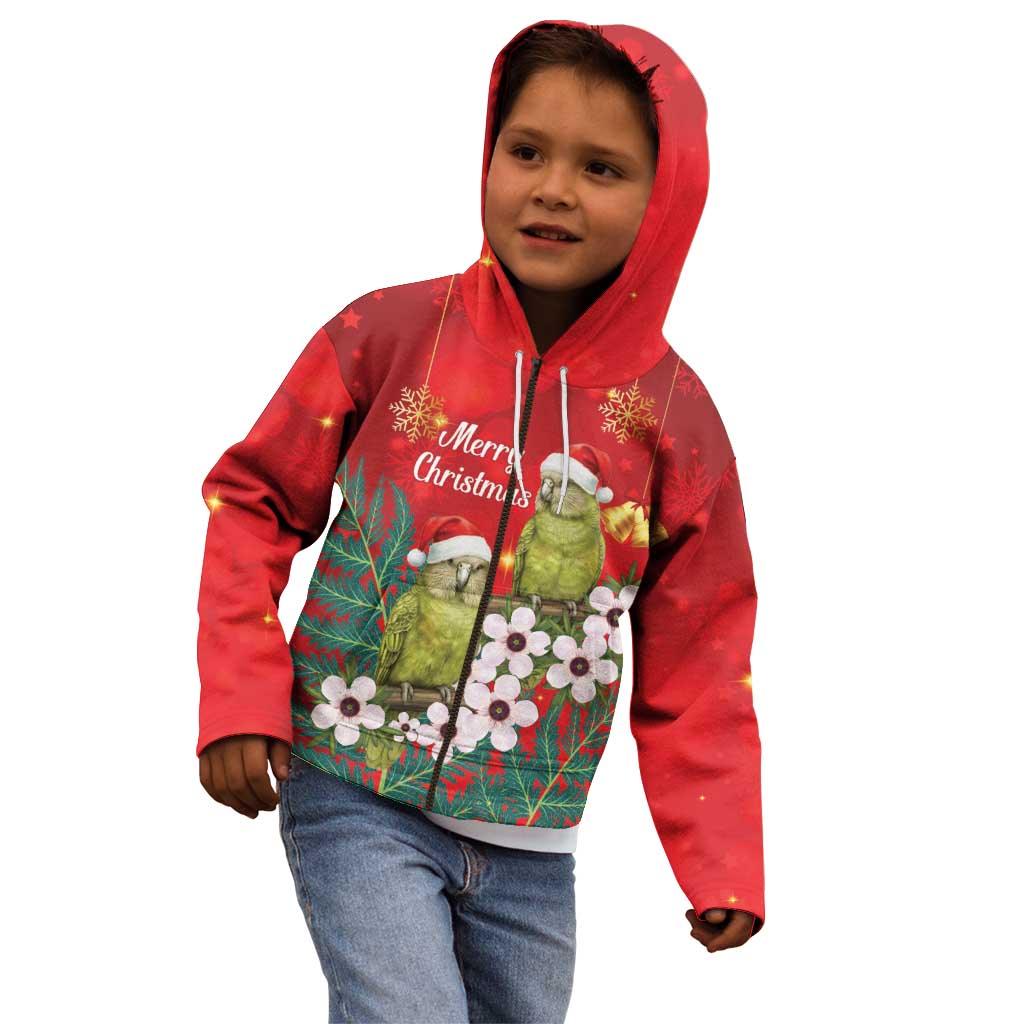 New Zealand Kakapo Christmas Kid Hoodie Owl Parrot Santa Sliver Fern Manuka - Red - Aussie Hoodie