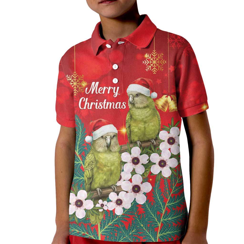 New Zealand Kakapo Christmas Kid Polo Shirt Owl Parrot Santa Sliver Fern Manuka - Red - Aussie Hoodie