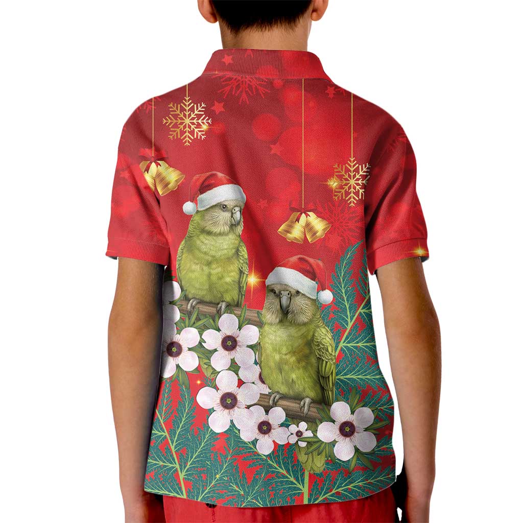 New Zealand Kakapo Christmas Kid Polo Shirt Owl Parrot Santa Sliver Fern Manuka - Red - Aussie Hoodie