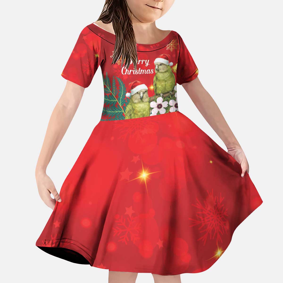 New Zealand Kakapo Christmas Kid Short Sleeve Dress Owl Parrot Santa Sliver Fern Manuka - Red - Aussie Hoodie