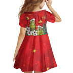 New Zealand Kakapo Christmas Kid Short Sleeve Dress Owl Parrot Santa Sliver Fern Manuka - Red - Aussie Hoodie
