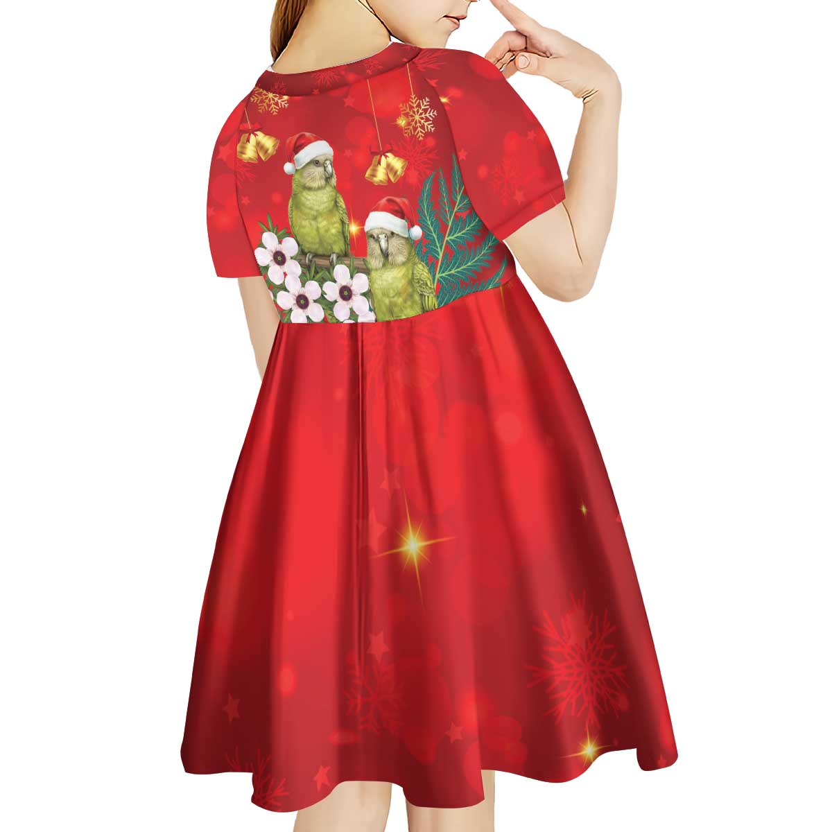 New Zealand Kakapo Christmas Kid Short Sleeve Dress Owl Parrot Santa Sliver Fern Manuka - Red - Aussie Hoodie