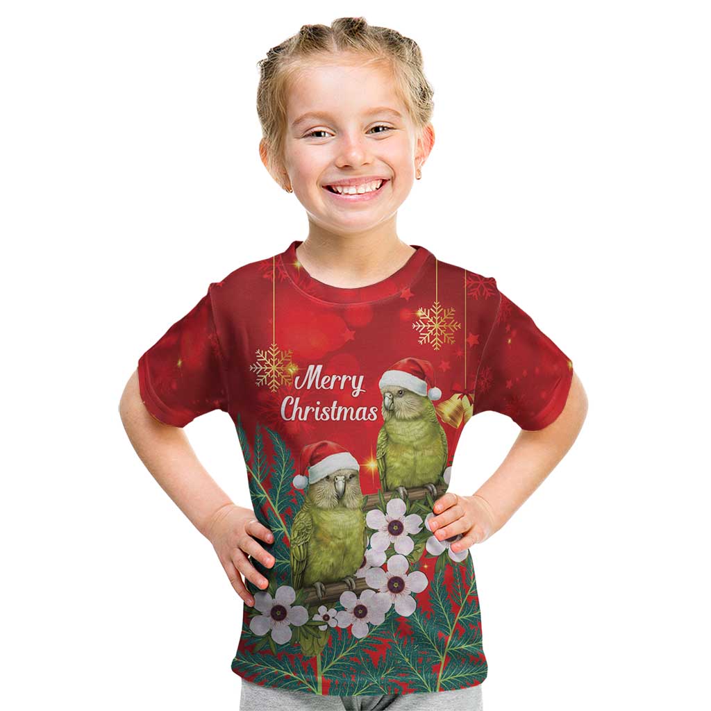 New Zealand Kakapo Christmas Kid T Shirt Owl Parrot Santa Sliver Fern Manuka - Red - Aussie Hoodie