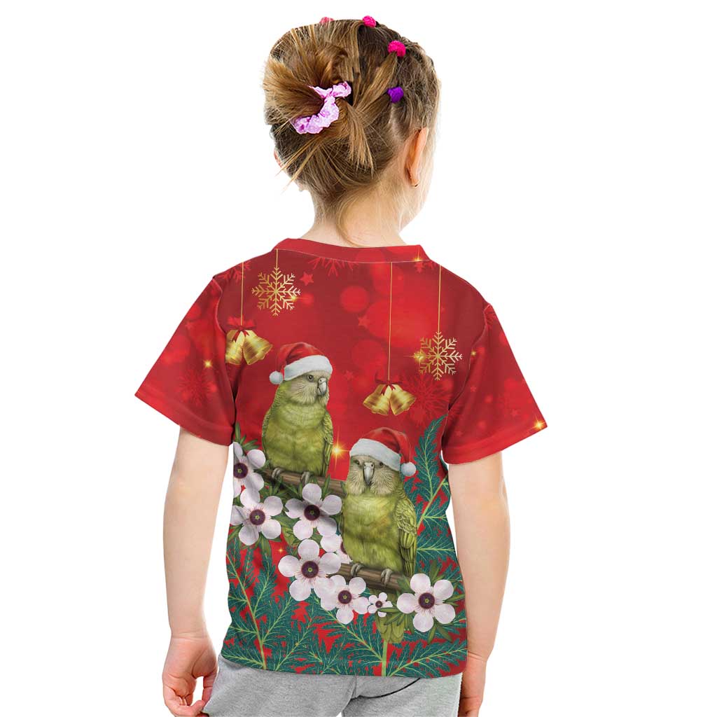 New Zealand Kakapo Christmas Kid T Shirt Owl Parrot Santa Sliver Fern Manuka - Red - Aussie Hoodie