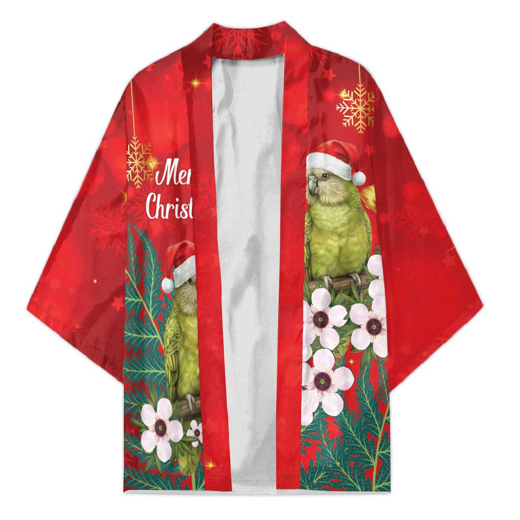 New Zealand Kakapo Christmas Kimono Owl Parrot Santa Sliver Fern Manuka - Red - Aussie Hoodie
