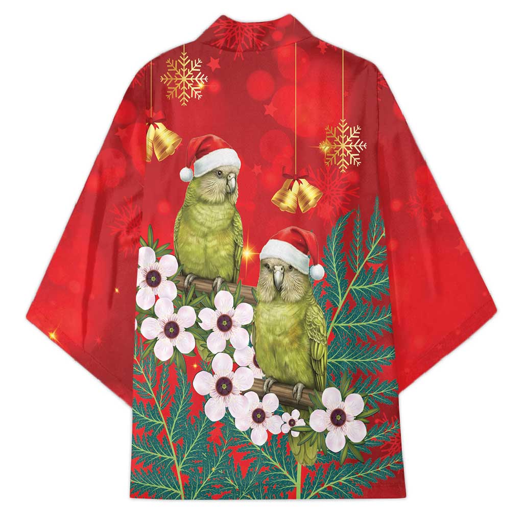 New Zealand Kakapo Christmas Kimono Owl Parrot Santa Sliver Fern Manuka - Red - Aussie Hoodie