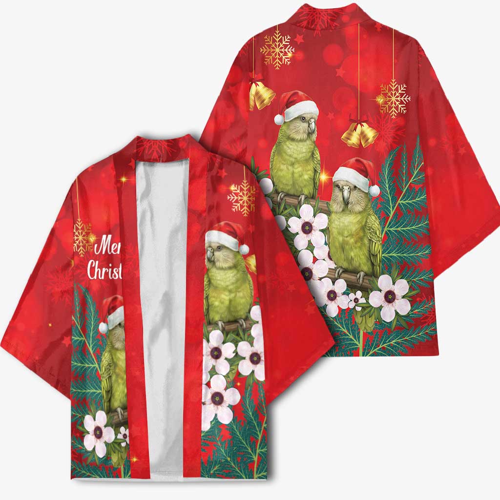 New Zealand Kakapo Christmas Kimono Owl Parrot Santa Sliver Fern Manuka - Red - Aussie Hoodie