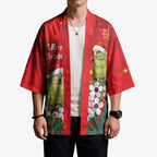 New Zealand Kakapo Christmas Kimono Owl Parrot Santa Sliver Fern Manuka - Red - Aussie Hoodie