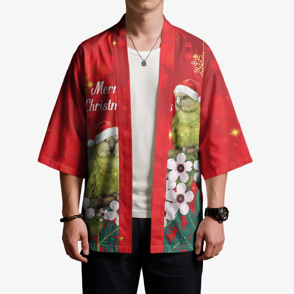 New Zealand Kakapo Christmas Kimono Owl Parrot Santa Sliver Fern Manuka - Red - Aussie Hoodie