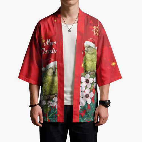 New Zealand Kakapo Christmas Kimono Owl Parrot Santa Sliver Fern Manuka - Red - Aussie Hoodie