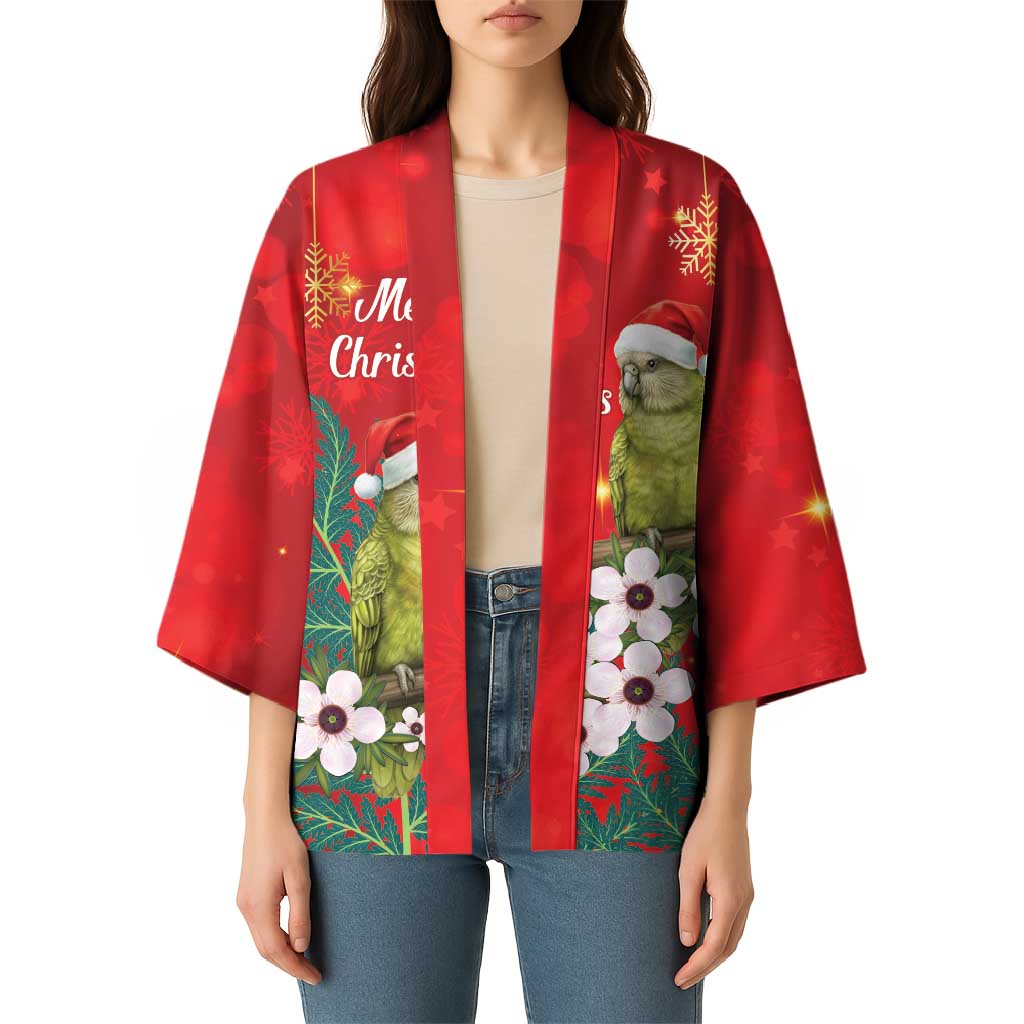 New Zealand Kakapo Christmas Kimono Owl Parrot Santa Sliver Fern Manuka - Red - Aussie Hoodie