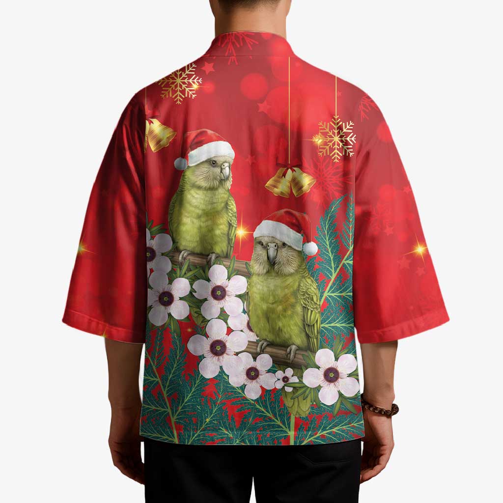 New Zealand Kakapo Christmas Kimono Owl Parrot Santa Sliver Fern Manuka - Red - Aussie Hoodie