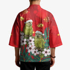 New Zealand Kakapo Christmas Kimono Owl Parrot Santa Sliver Fern Manuka - Red - Aussie Hoodie