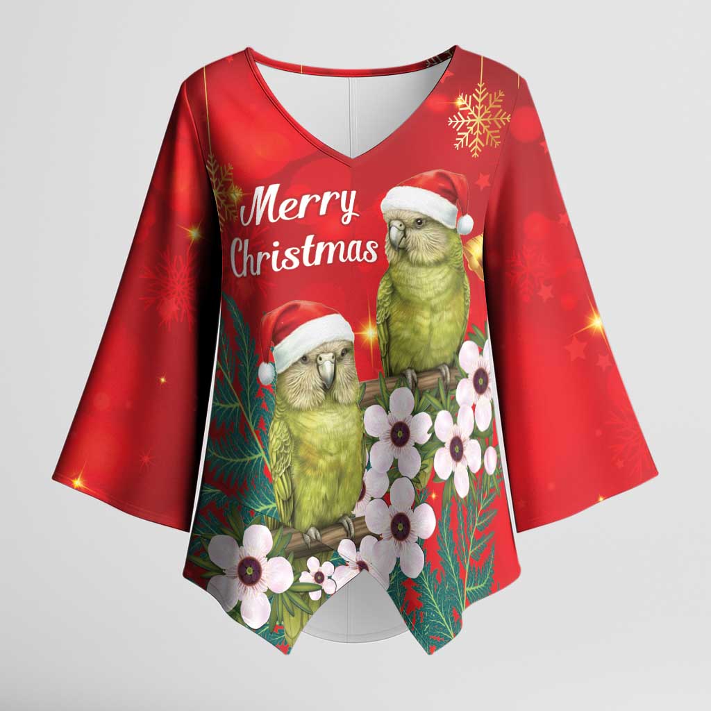 New Zealand Kakapo Christmas Kimono Sleeve Blouse Owl Parrot Santa Sliver Fern Manuka - Red - Aussie Hoodie