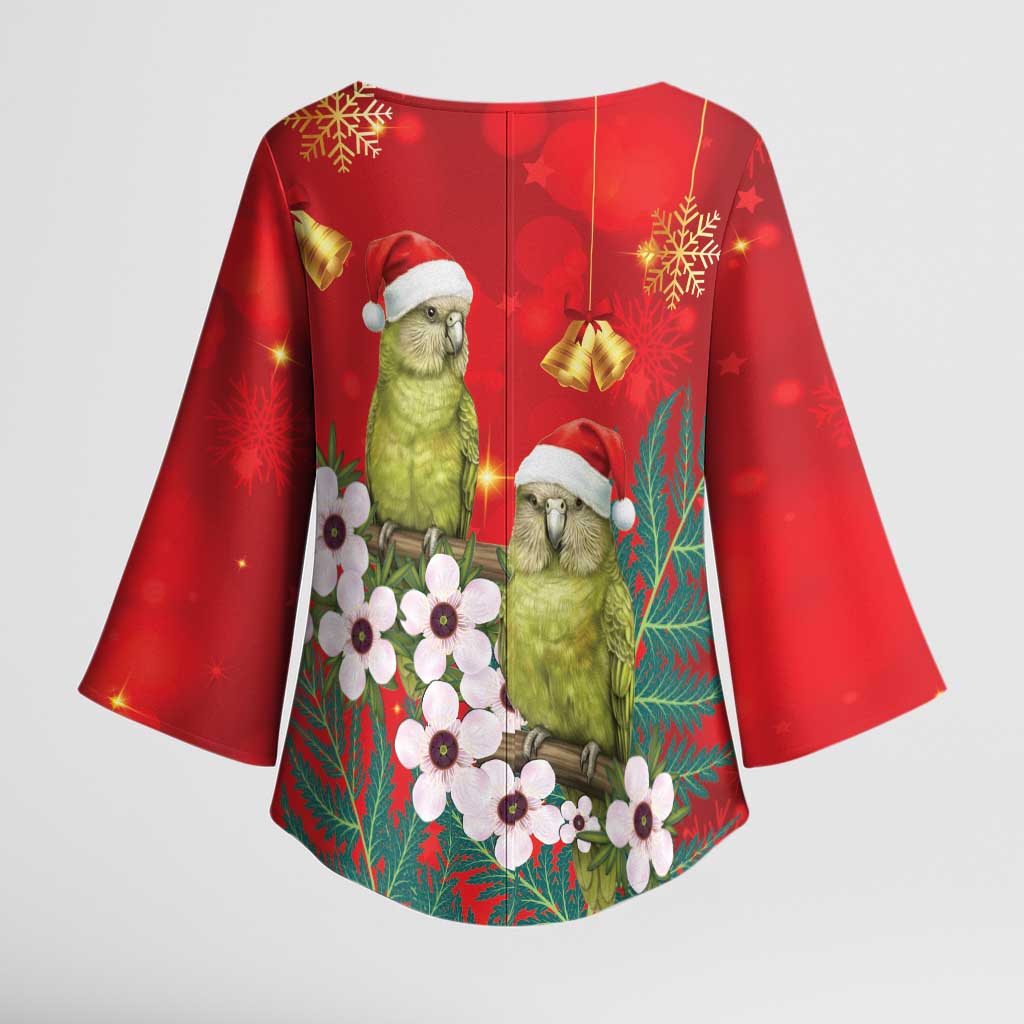 New Zealand Kakapo Christmas Kimono Sleeve Blouse Owl Parrot Santa Sliver Fern Manuka - Red - Aussie Hoodie