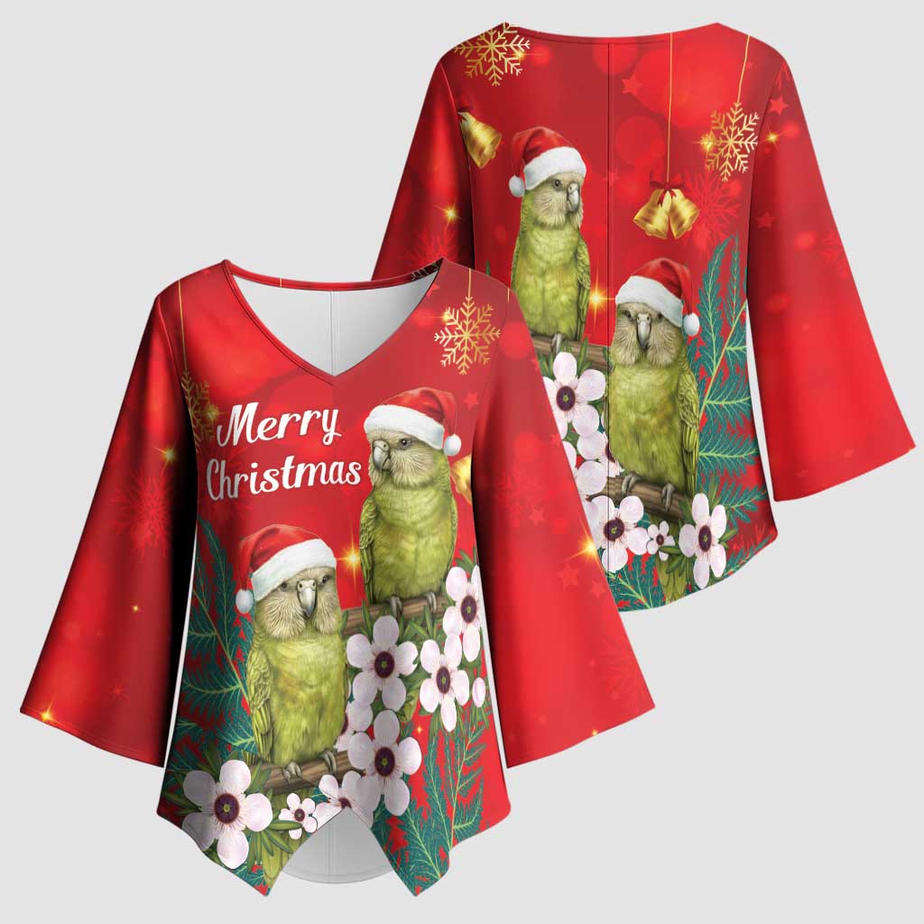New Zealand Kakapo Christmas Kimono Sleeve Blouse Owl Parrot Santa Sliver Fern Manuka - Red - Aussie Hoodie