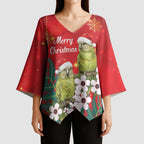 New Zealand Kakapo Christmas Kimono Sleeve Blouse Owl Parrot Santa Sliver Fern Manuka - Red - Aussie Hoodie
