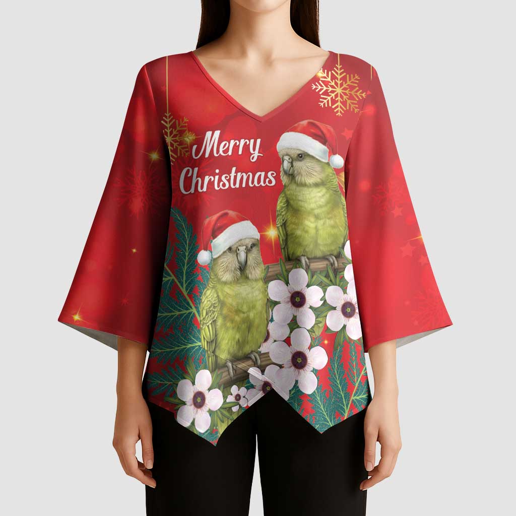 New Zealand Kakapo Christmas Kimono Sleeve Blouse Owl Parrot Santa Sliver Fern Manuka - Red - Aussie Hoodie