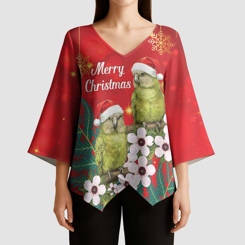New Zealand Kakapo Christmas Kimono Sleeve Blouse Owl Parrot Santa Sliver Fern Manuka - Red - Aussie Hoodie