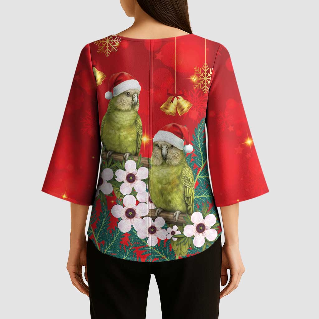 New Zealand Kakapo Christmas Kimono Sleeve Blouse Owl Parrot Santa Sliver Fern Manuka - Red - Aussie Hoodie
