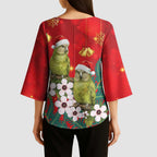 New Zealand Kakapo Christmas Kimono Sleeve Blouse Owl Parrot Santa Sliver Fern Manuka - Red - Aussie Hoodie