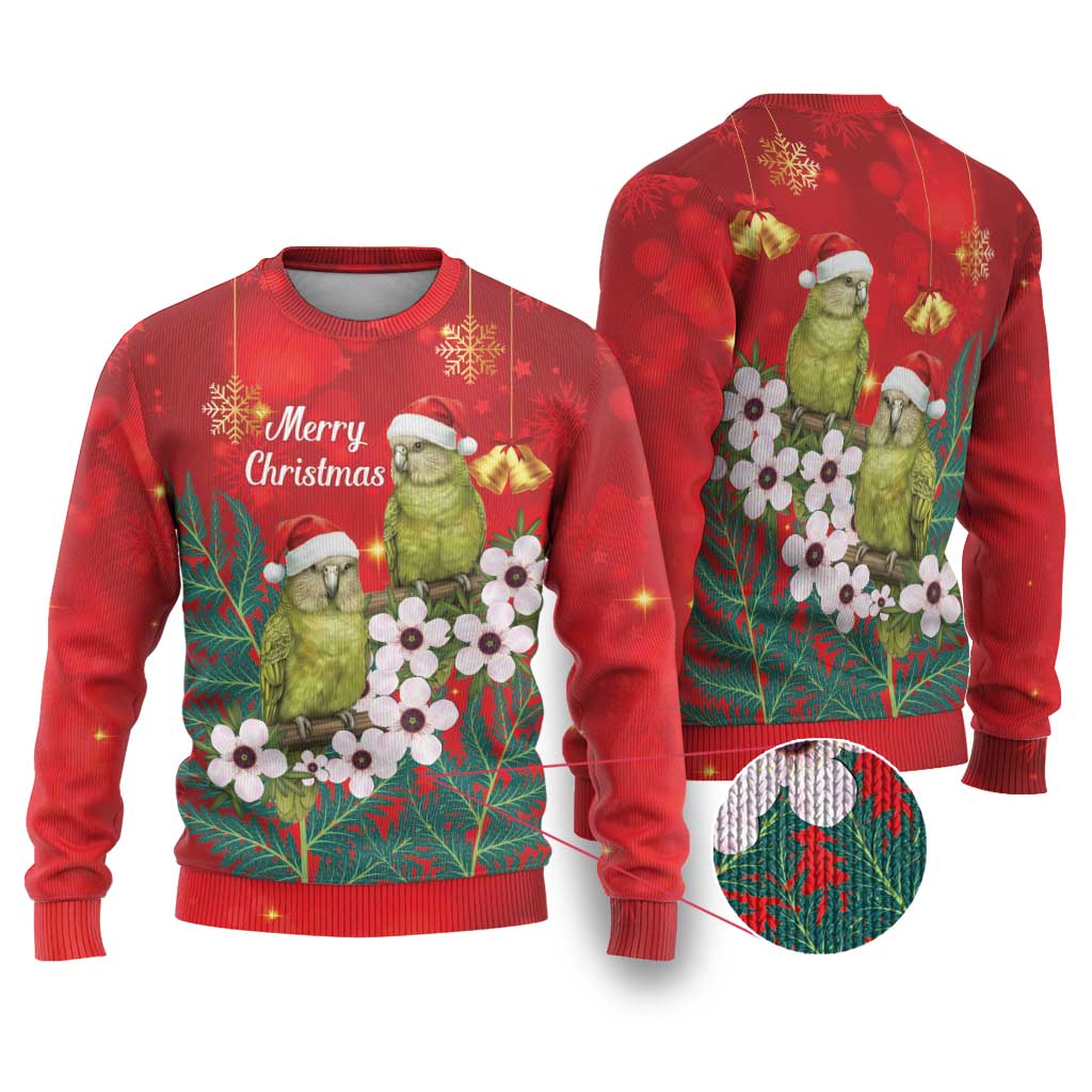 New Zealand Kakapo Christmas Ugly Christmas Sweater Owl Parrot Santa Sliver Fern Manuka - Red - Aussie Hoodie